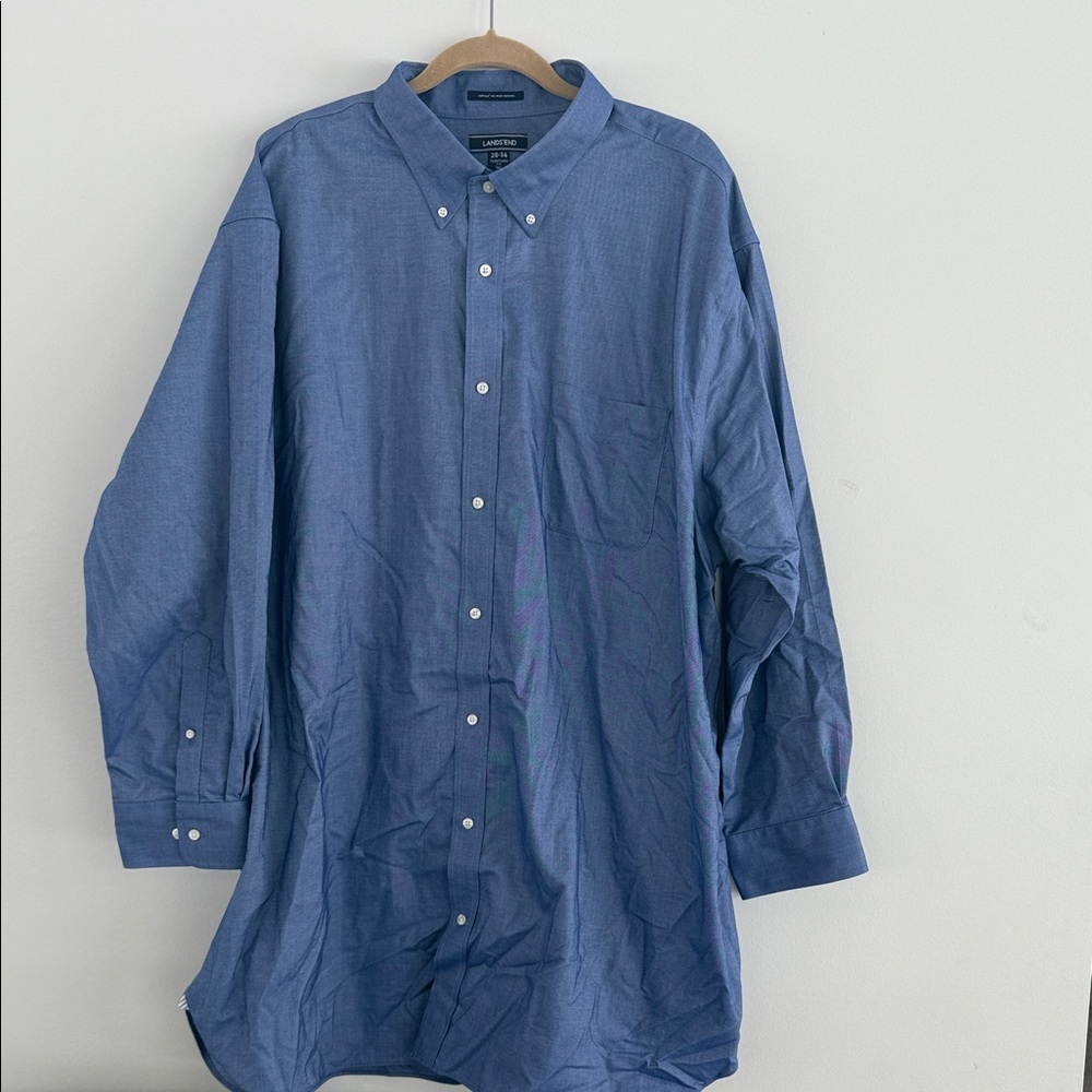 Lands' End Men's TALL 20-36 Casual Blue Button-Down Shirt